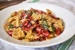Bowtie Pasta with Home Roasted Red Peppers and Basil